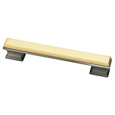 (5 Pack) 5 inch Dual Tone Luxe Square Pull Flat Black and Stainless Steel