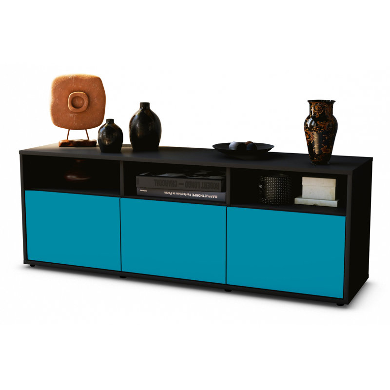 Wylie Unfinished TV Stand, Turquoise / Matte Anthracite