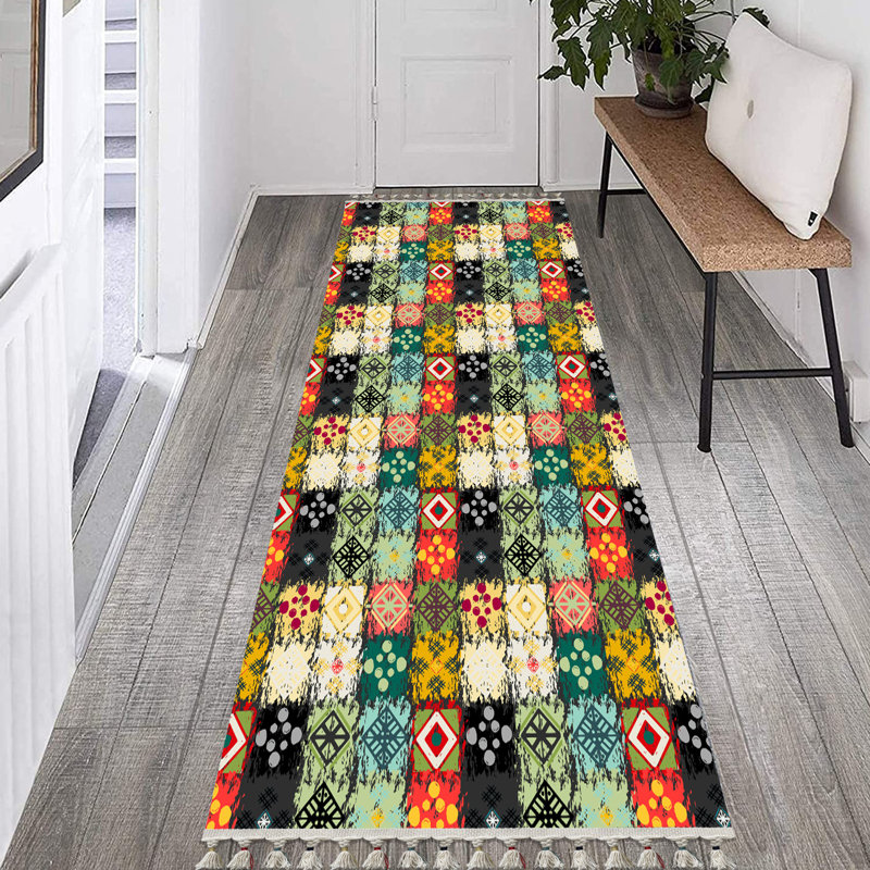 Cotton Geometric Indoor Rug, Runner 3'11" x 26'3"