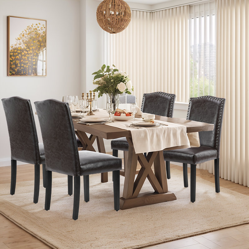 Alissa Dining Chairs, Mid Century Modern Upholstered Parsons Chairs With Nailhead Trim And Solid Wood Legs, Armless Side Chairs With High Back For Dining Room Living Room
