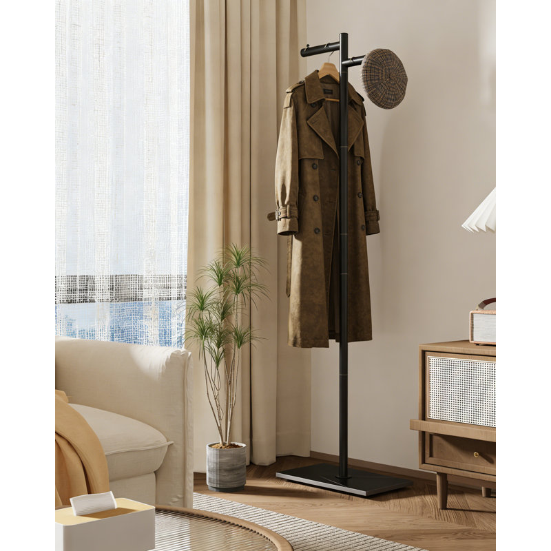 Freestanding Z-Shaped Garment Rack With Natural Rock Base, Modern Coat Tree For Bedroom, Office, Entryway, And Living Room, Space-Saving Standing Clothes Hanger