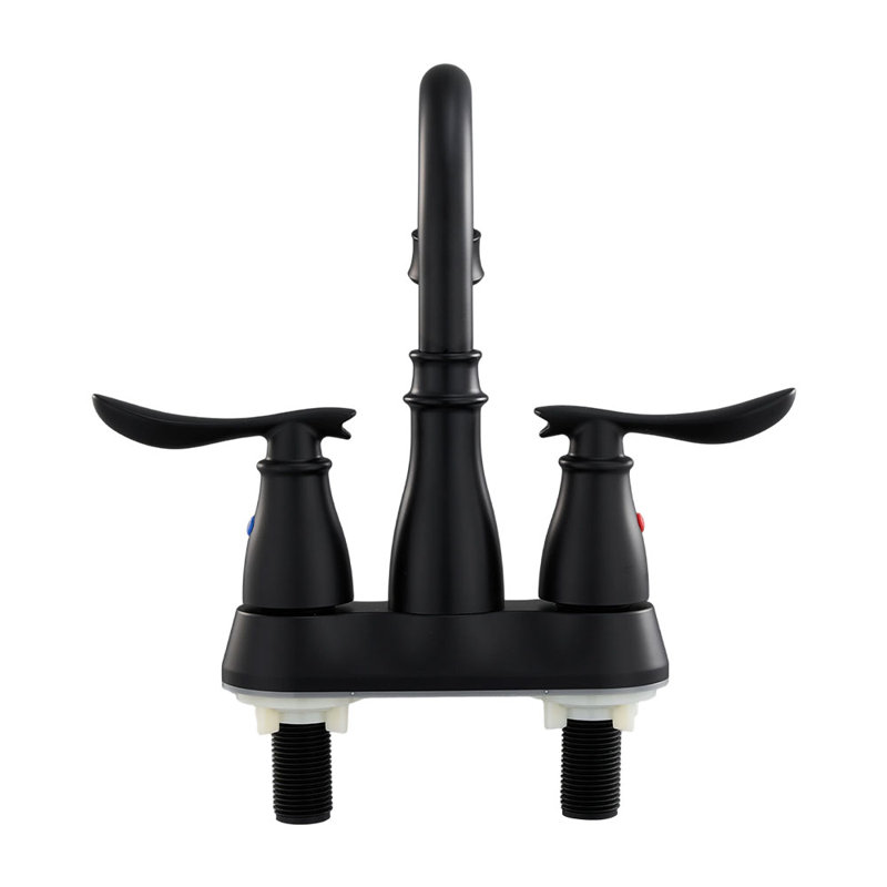 Double Handle Bathroom Sink Faucet with Drainer, Black