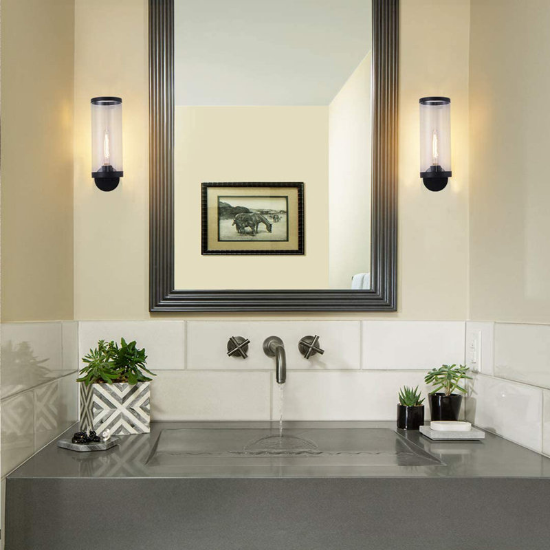 Diaonetta Clear Glass Tubes Single Light Wall Sconce Metal Rings Bathroom Vanity Light