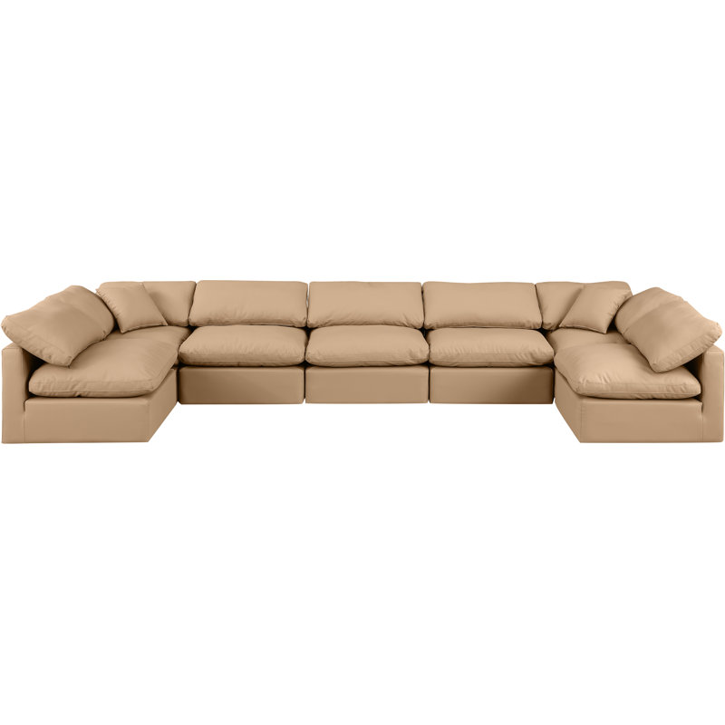 Itala Upholstered U-Shaped Sectional Reversible, Tan Vegan Leather
