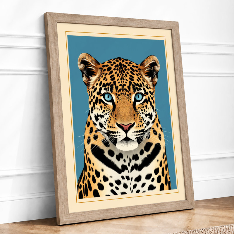 Leopard Gaze Modern - Framed Print, A2 - 59.4 x 42.0 cm, Oak