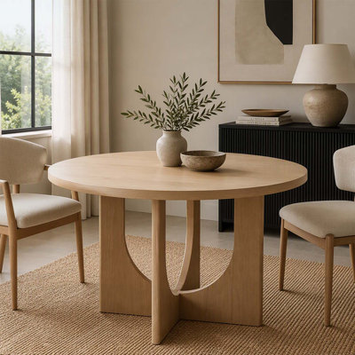 Table de salle à manger ronde de 48 pouces avec pied central, résistante aux rayures et imperméable, parfaite pour les cuisines et salles à manger chaleureuses.