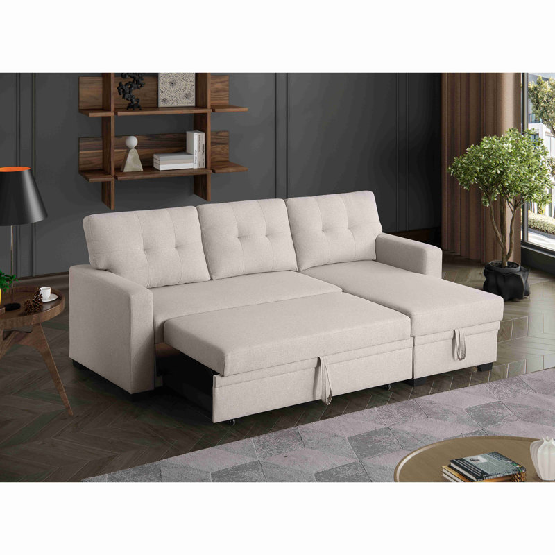 Canapé modulaire convertible rembourré avec méridienne coulissante, Beige