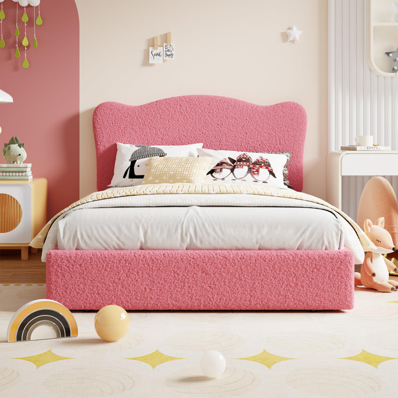 Structure de lit tapissier avec 2 tiroirs, lit simple en velours, Double, Pink