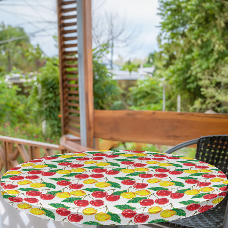 Ebern Designs Fruit Fitted Round Tablecloth Red Yellow Green, 47.24" Round