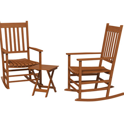 2 Outdoor Rocking Chair With Side Table, Patio Wooden Rocker Enjoyable , High Back, 352 Lbs Capacity, For Garden, Balcony, Porch, Of 2 Appealing & Load