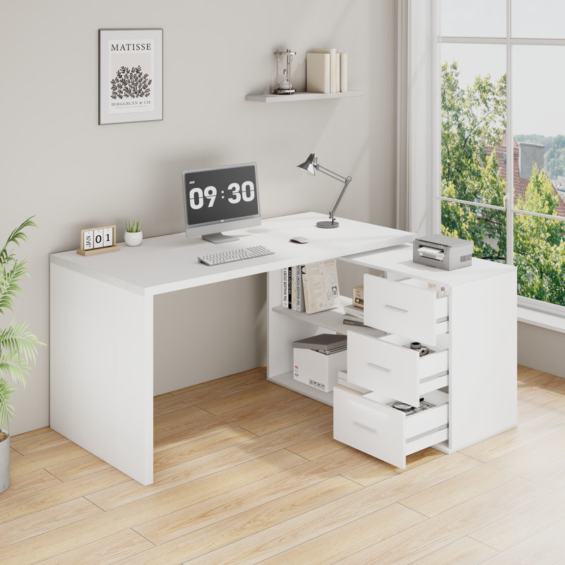Bureau en forme de L Jahnvi, Chêne blanc, H 29,9 po x l 55,1 po x P 19,7 po