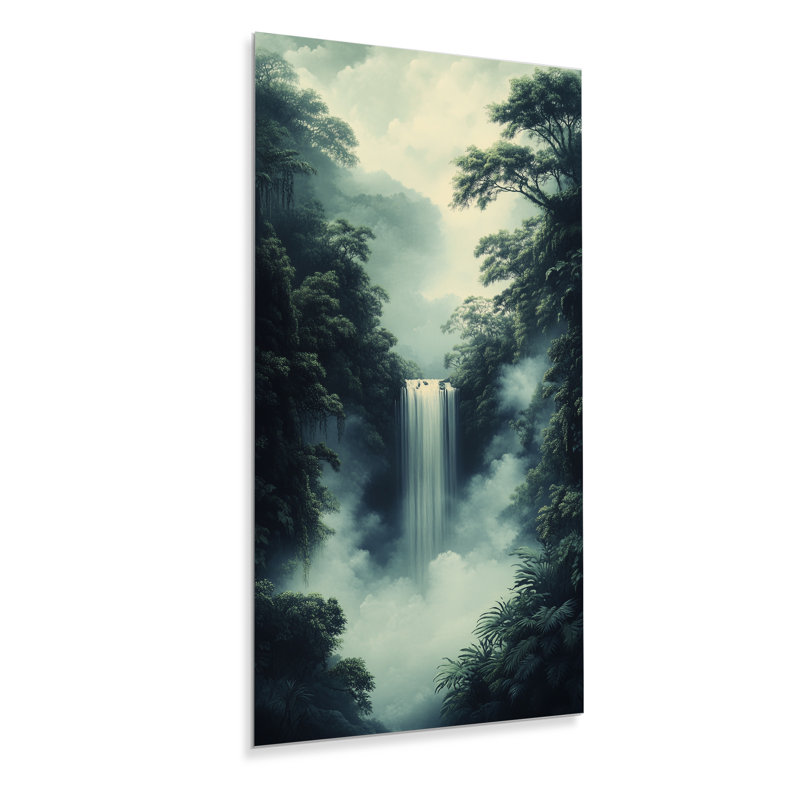 Art mural en métal «Fall», cascades de forêt tropicale, rivière, 24" W x 32" H