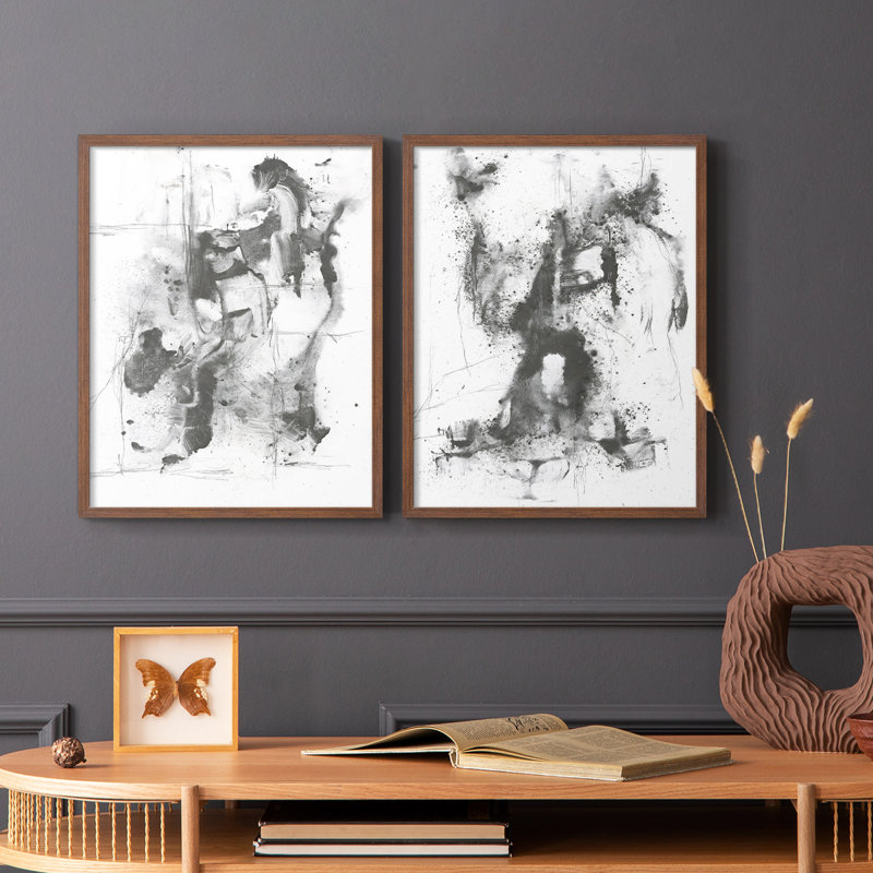 Graphite abstrait I-Premium, impression encadrée - prête à être accrochée - aucun clou requis - aucun clou requis, Noyer