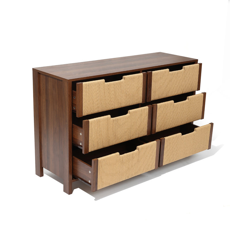 Commode 6 tiroirs 47,2 po noyer avec corde
