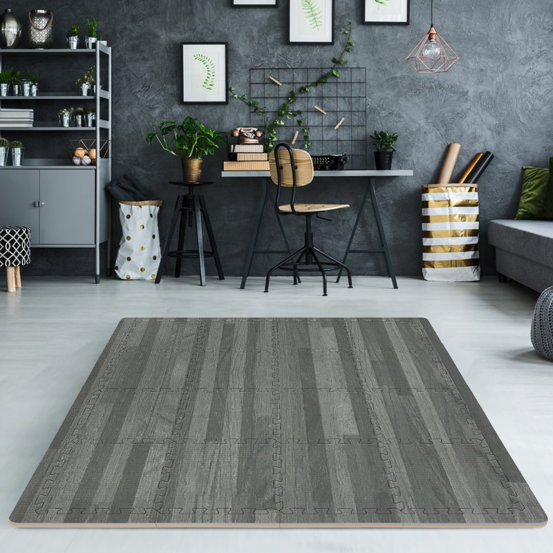 Sorbus Interlocking Floor Foam Mat in Gray Wood Print