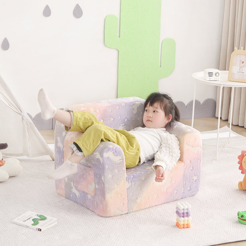 Kids Sofa Toddler Chair, Children Couch With Side Pockets, Twill Pegasus