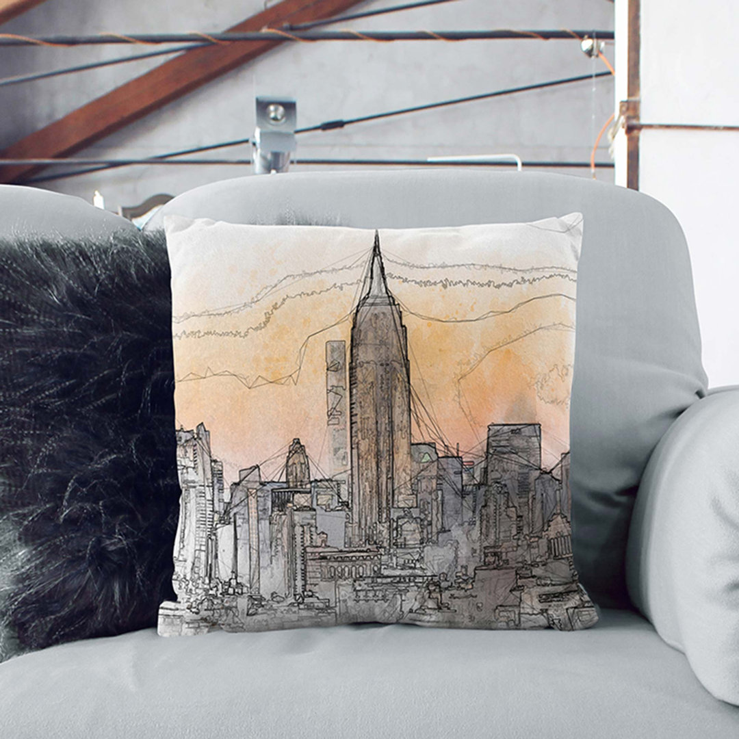 New York Skyline in Abstract Cushion with Filling
