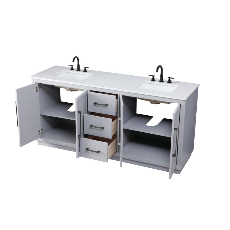 Meuble-lavabo double 72 po, Gris, 72"