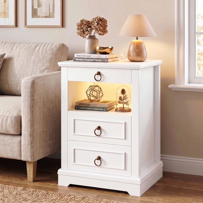 Commode 3 tiroirs 18,5 po Sadet, White, Unité simple