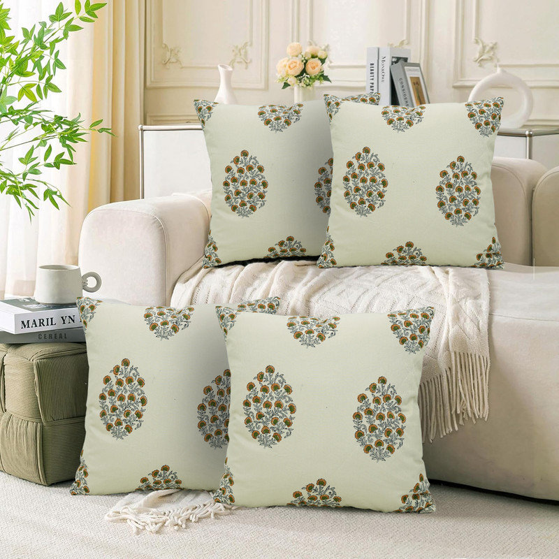 Ensemble de housse de coussin décoratif en satin de coton 4 blocs Fab divine, orange, H 16 po x l 16 po, Carré