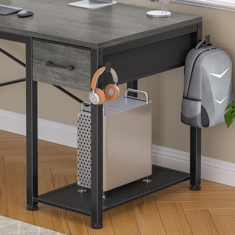 L Shaped Gaming Desk, 51.2" Reversible Small Corner Desk With Drawer, Power Outlet & Led Lights, Gray