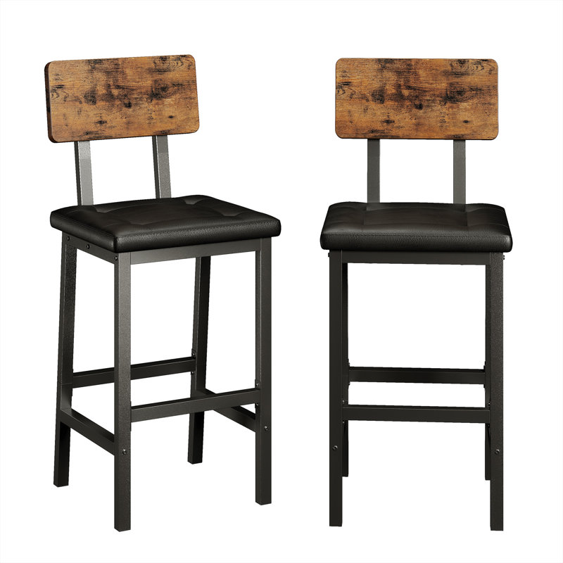 17 Stories Bar Stools with Backrest, 16.5'' Square Pu Upholstered Barstools for Kitchen Island, Black, 2