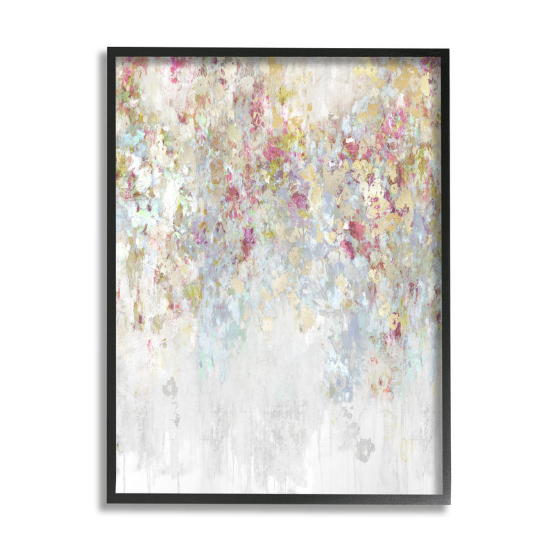 Peinture moderne moderne en cascade de fleurs roses, confettis par - Peinture, H 20 po x l 16 po x P 1,5 po