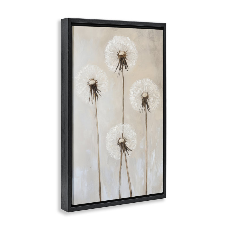 Cadre flottant neutre pissenlit, par Petal Prints Design, Cadre flottant noir de jais, H 25 po x l 17 po