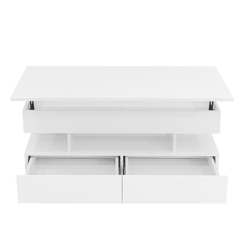 Table basse à plateau relevable avec 2 tiroirs, table basse moderne avec compartiment dissimulé adéquat, table basse à plateau relevable multifonctionnel avec finition ultrabrillante pour le salon