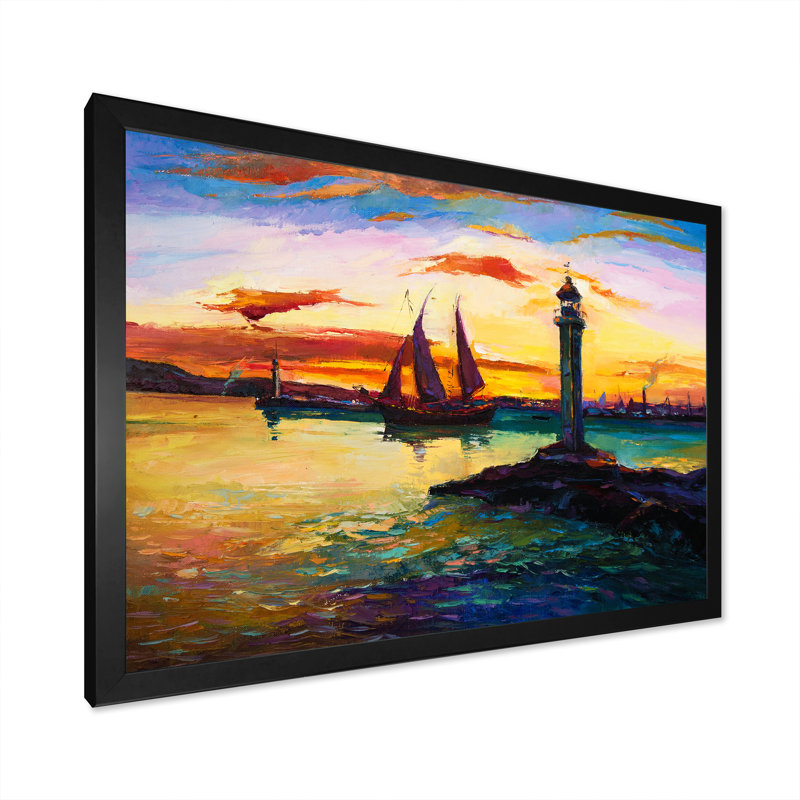Scène portuaire - reproduction d'art sur toile, Toile avec cadre noir, H 8 po x l 12 po x P 1 po