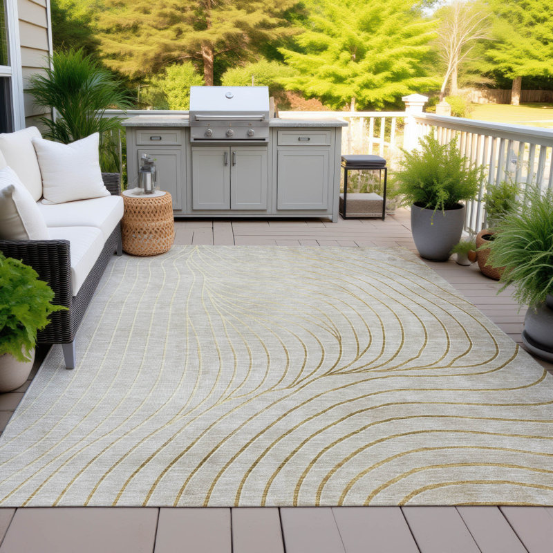 Machine Washable Indoor/Outdoor Xhevrie Beige Rug, Rectangle 10' x 14'