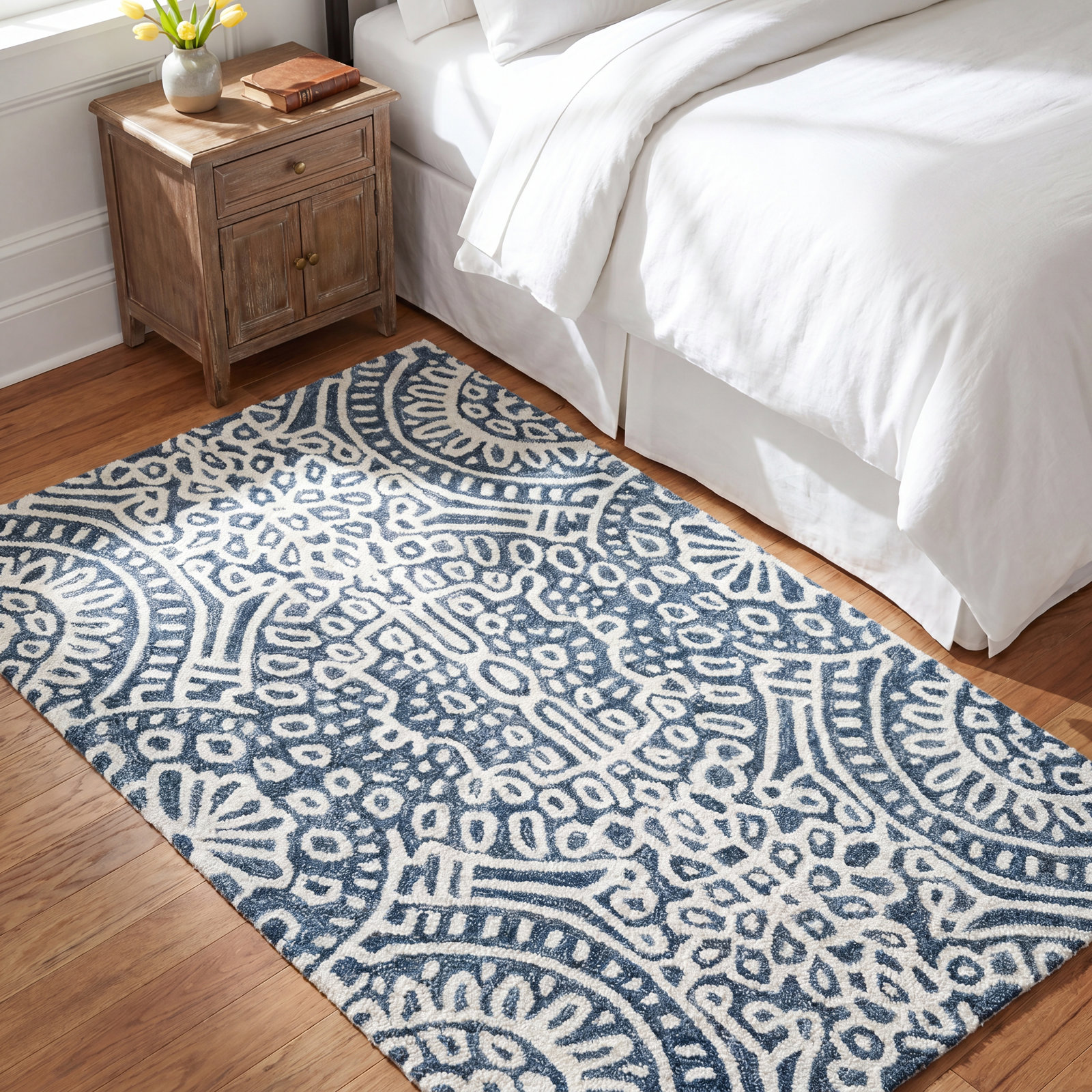 Temple Ink Hand-Hooked Oriental Wool Rug, Rectangle 5' x 8'