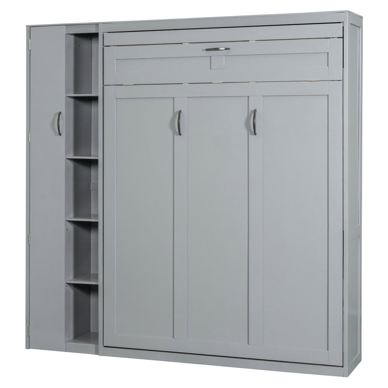 Lit avec tablettes, garde-robe, lumières à DEL - gris pour des espaces pratiques peu encombrants, Gris, Lit double