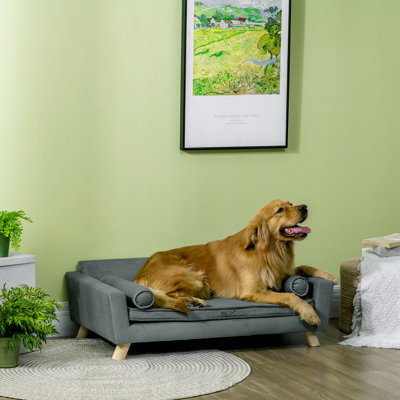 Canapé pour chien avec coussins amovibles, canapé pour animaux en mousse, canapé pour chat avec coussin lavable amovible et tissu résistant à l'eau, gris