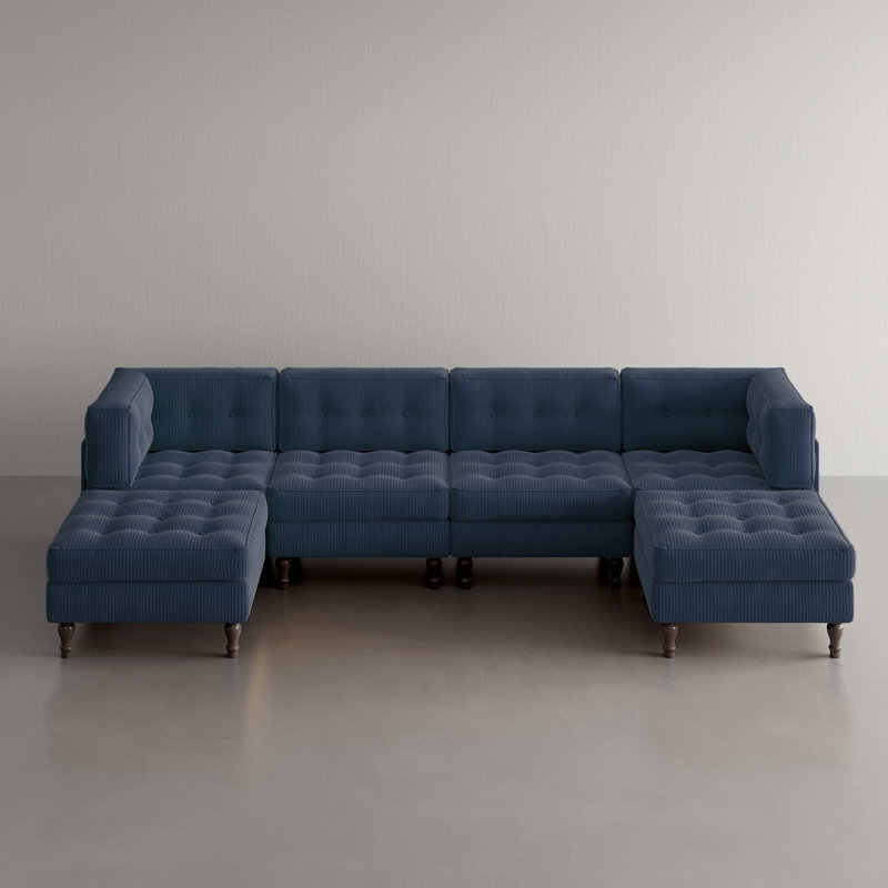 6 Seater Corduroy Sectional, Navy Corduroy