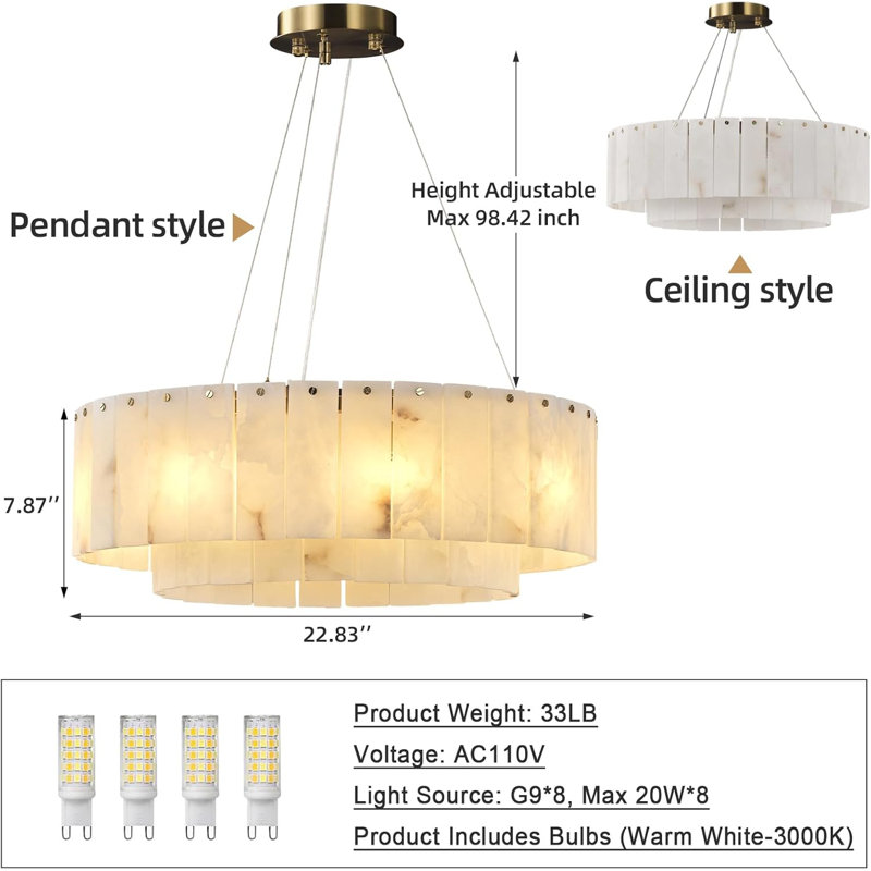 Norinne 8-Light Alabaster Round Chandeliers D-23in