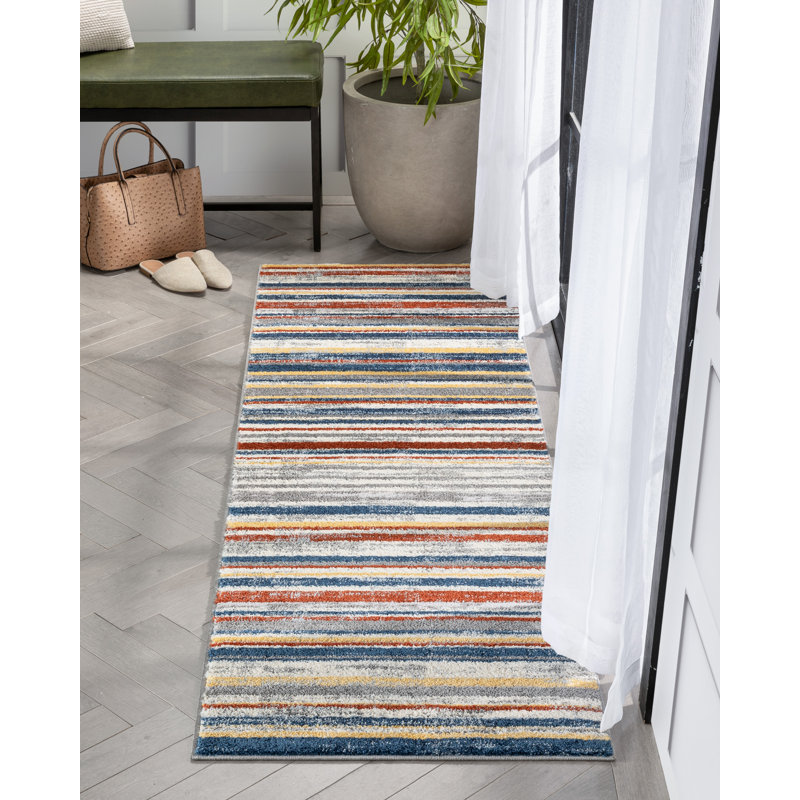 Leona Striped Synthetic Area Rug, Runner 67 x 220cm