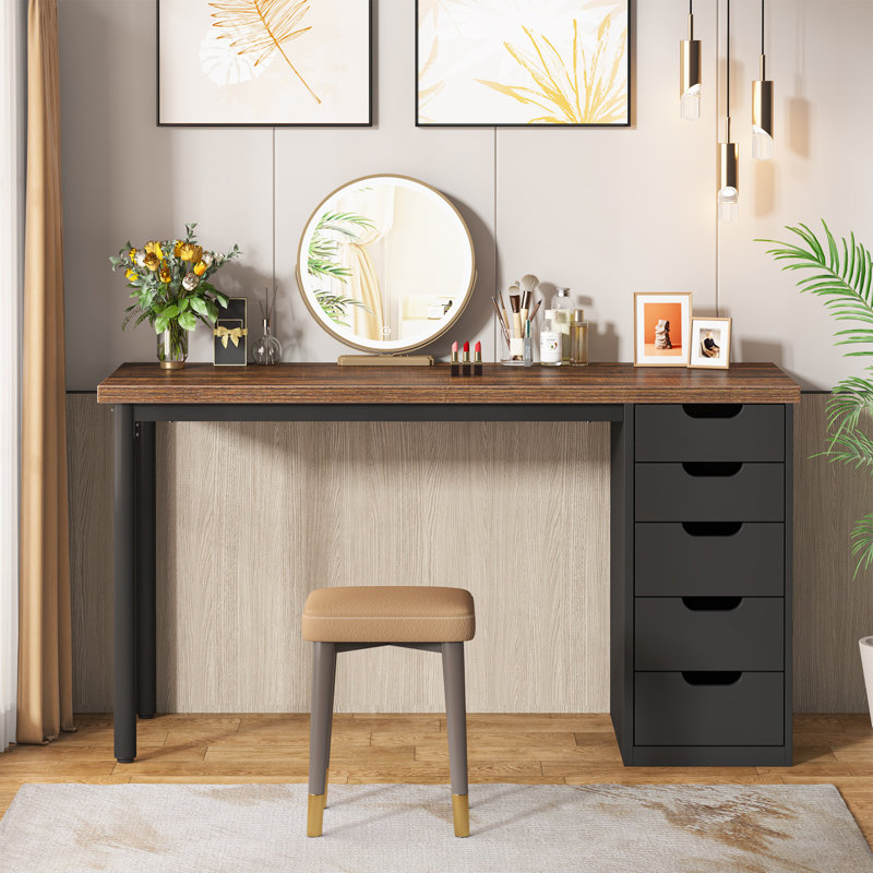 Bureau 47 po avec 5 tiroirs, Brun / Noir