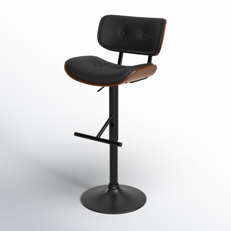 Pehrson Swivel Height Adjustable Faux Leather Mid-Century Bar Stool, Black