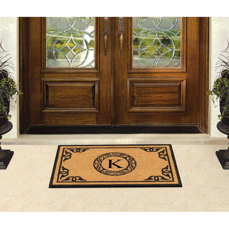 Albertina Natural Coir and PVC backing Hand Crafted by Artisans Geneva Monogrammed Floral Entry Doormat 24" x 39", K