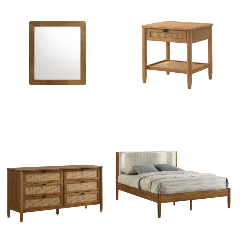 Ensemble de chambre à coucher en bois d'hévéa 4 pièces Chylie