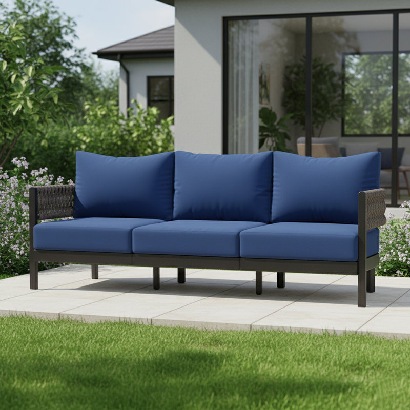 Canapé de patio 79,9 po en aluminium pour 3 personnes avec coussins épais de 5,9 po