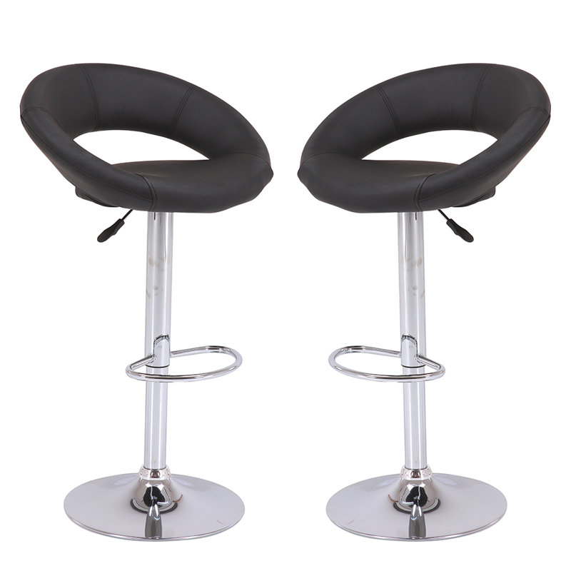 Tabouret de bar rotatif à hauteur ajustable avec structure en métal Mells, Noir, Argent argent