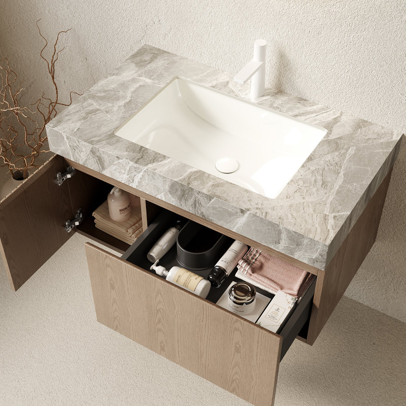 Meuble-lavabo moderne avec meuble-lavabo et lavabo, lavabo en céramique gris clair