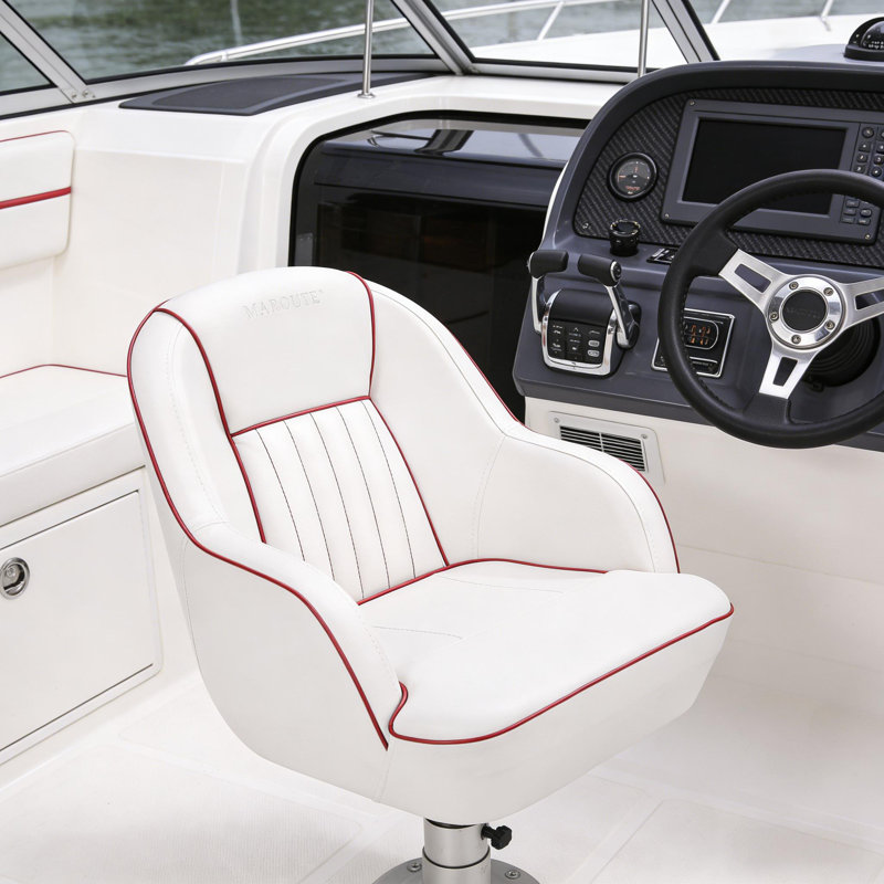 Fauteuil capitaine de bateau passepoil avec dossier ergonomique et mousse de compression épaisse, Blanc / Bourgogne
