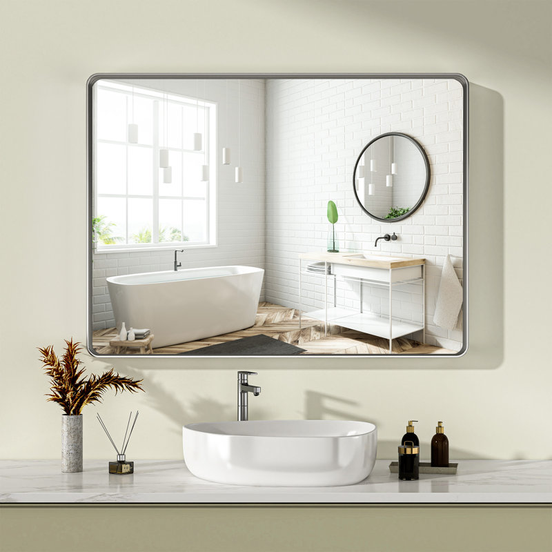 Rafuse Accent Mirror High-Strength Tempered Glass and Aluminum Alloy Framed French Cleat Mounted Wall & Bathroom Mirror 3-Year Warranty