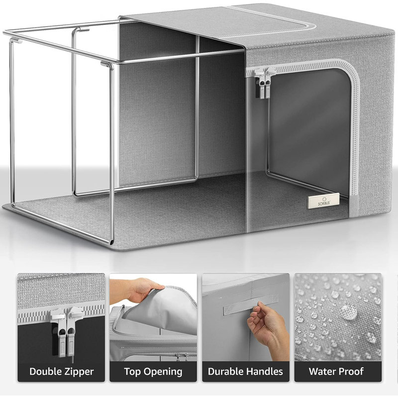 Large Storage Box Foldable with Window & Handles 1-Piece, Gray