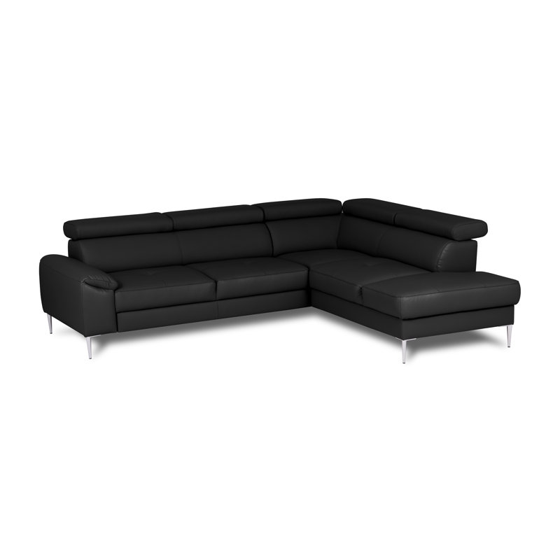 Camden Real Leather Corner Sofa with Pull-Out Bed, Storage & Adjustable Headrests, Right Hand Facing, Black