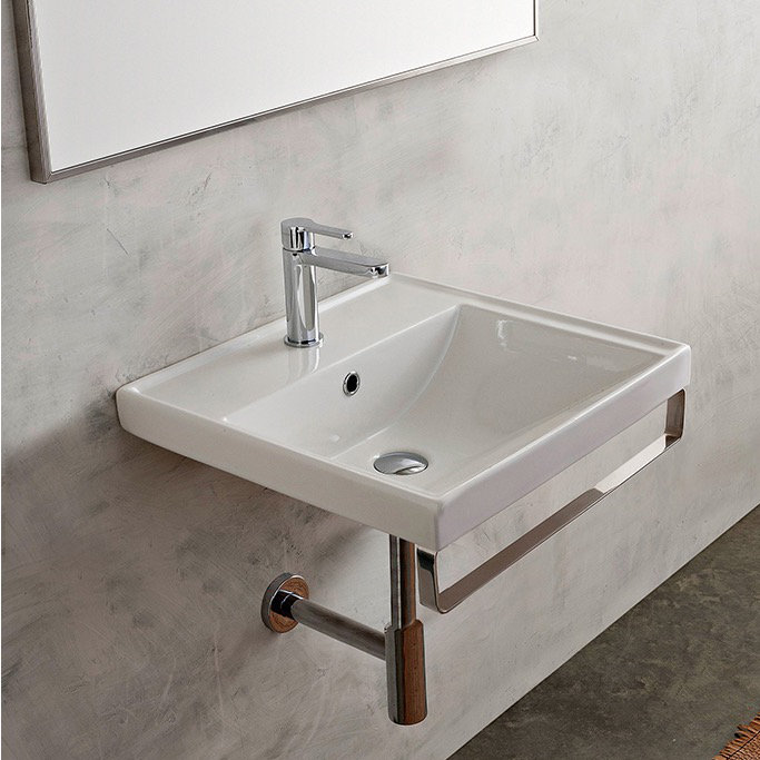 Scarabeo By Nameeks ML 15.7'' White/Chrome Ceramic Rectangular Bathroom Sink with Overflow