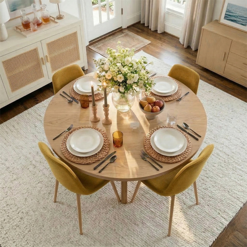 Ensemble de salle à manger 4 personnes avec table ronde Cleckley, Jaune